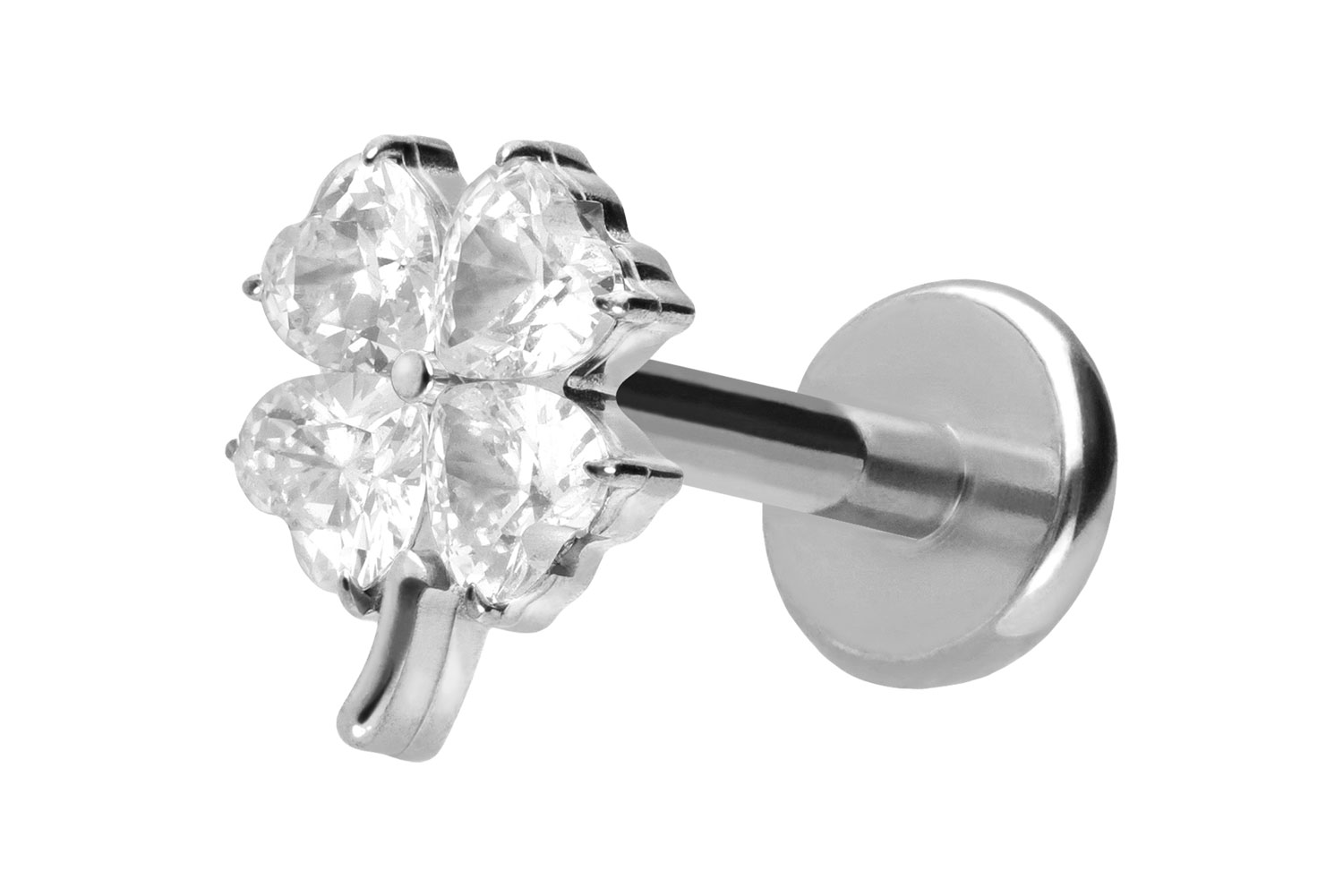 Titan Labret Piercing mit Push Fit KRISTALLKLEEBLATT